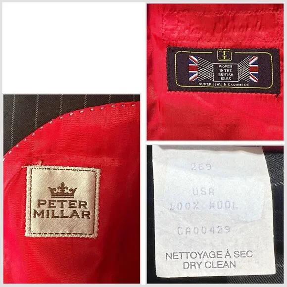 Peter Millar 40R 32W Dark Navy Blue Gray Pinstripe 2 Piece Suit Jacket Pants - Picture 16 of 16